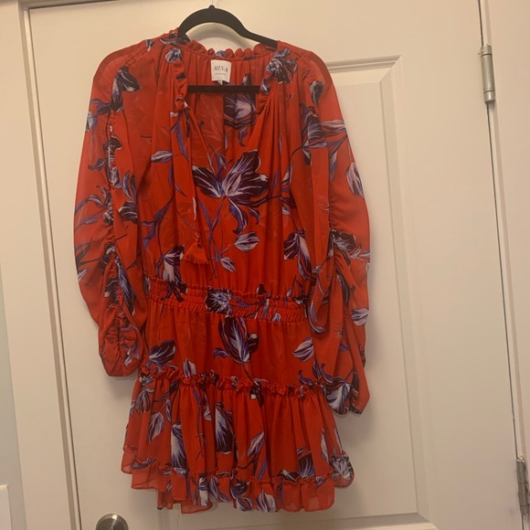 Misa Red floral printed cinched waist dress - Picture 3 of 4